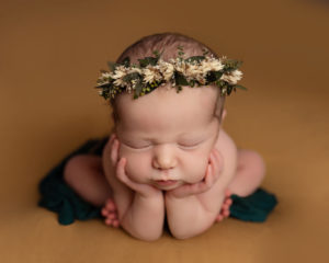 Newborn Baby Photography, Wirral. Baby girl wearing flower crown