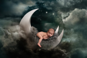 Wirral Photographer, Newborn baby sleeping on the moon